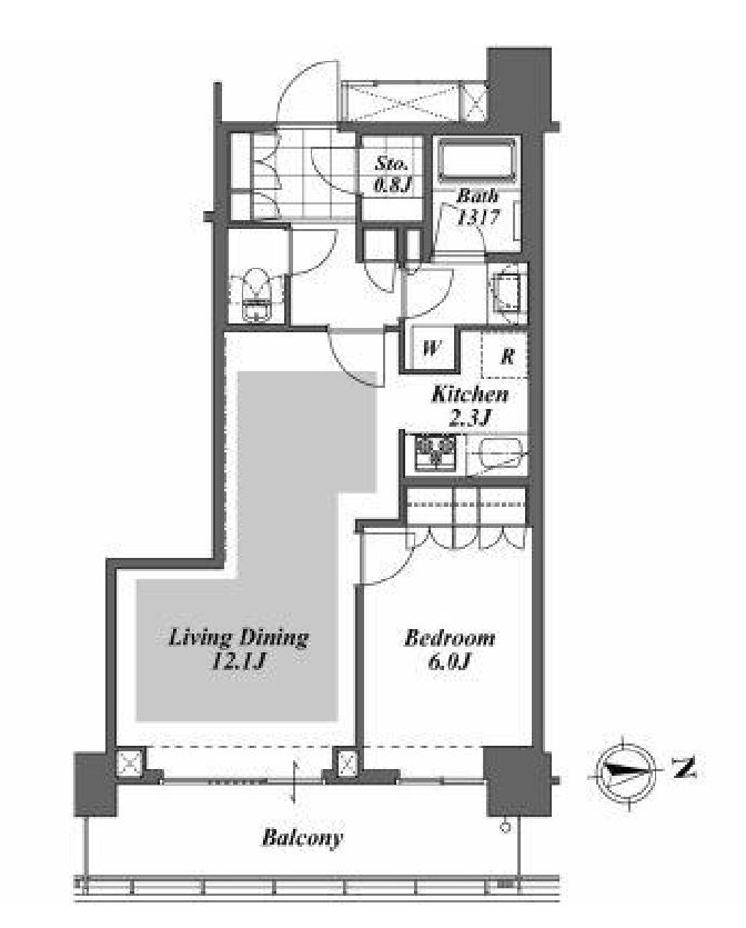 ブリリアイストタワー勝どき　14F号室　間取り