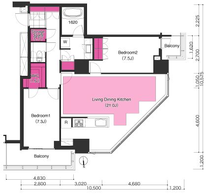 ブリリアイストタワー勝どき　3701号室　間取り