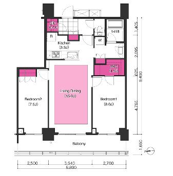 ブリリアイストタワー勝どき　3802号室　間取り