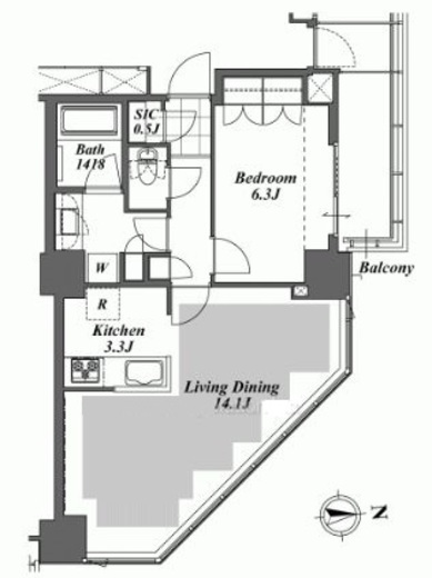 ブリリアイストタワー勝どき　39F3号室　間取り