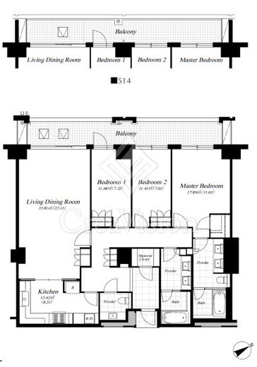 麻布第一マンションズ　514号室　間取り