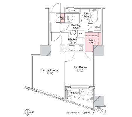 パークキューブ八丁堀　1106号室　間取り