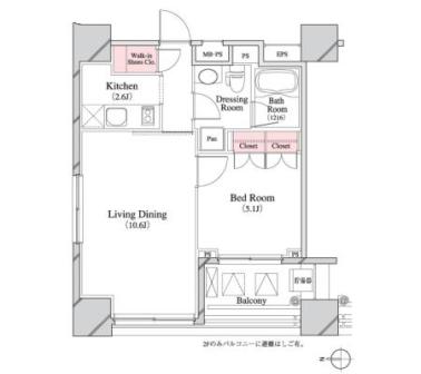 パークキューブ八丁堀　1404号室　間取り