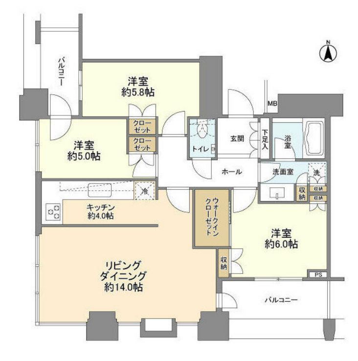 サンウッド三田パークサイドタワー　14F号室　間取り
