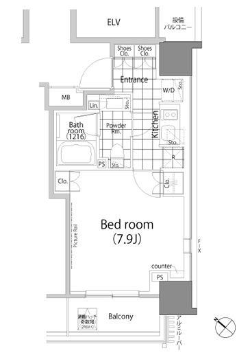 パークハビオ赤坂タワー　1212号室　間取り