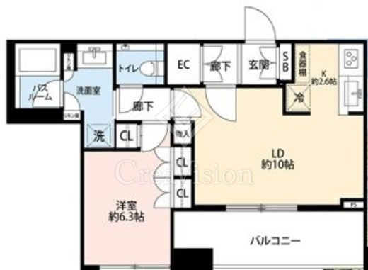 勝どきザ・タワー　6F1号室　間取り