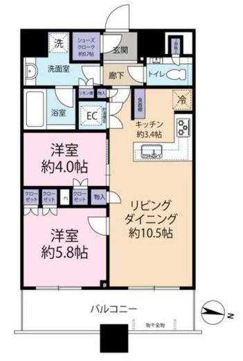 勝どきザ・タワー　6F5号室　間取り
