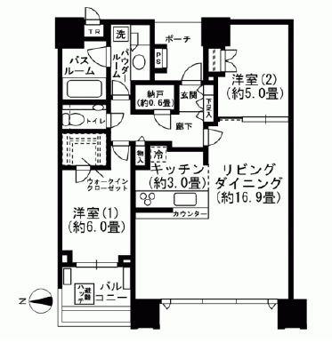 ドゥ・トゥール　E3609号室　間取り