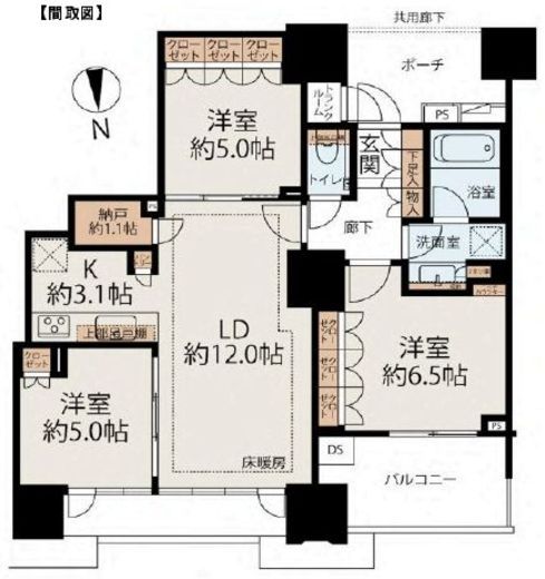 ドゥ・トゥール　E36F1号室　間取り