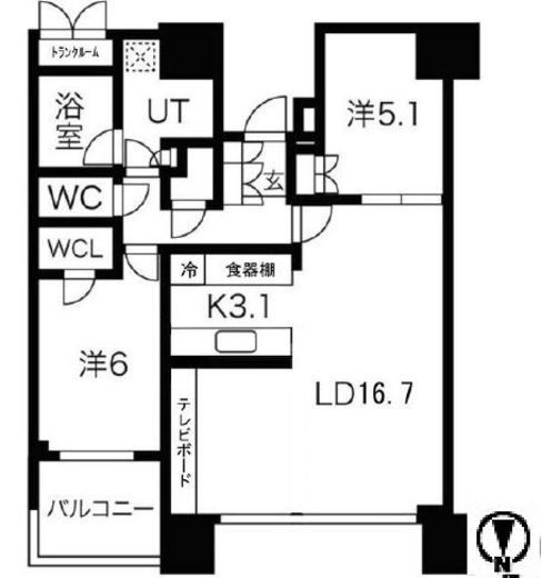 ドゥ・トゥール　W4613号室　間取り