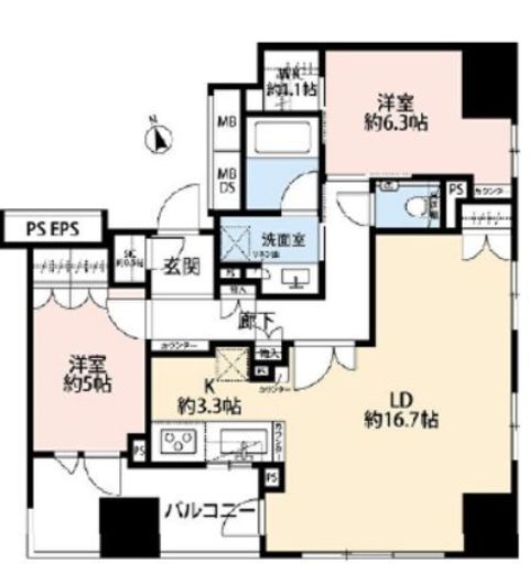 ザ・パークハウス築地入船　8F1号室　間取り