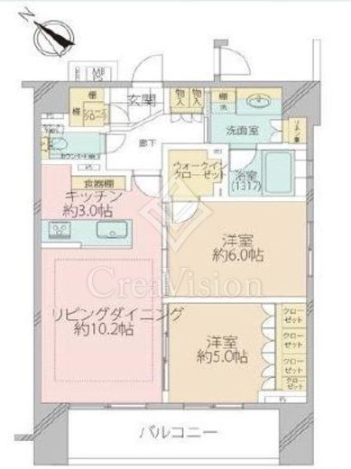 クリオ築地川公園　5F2号室　間取り