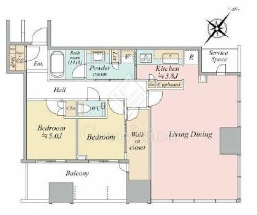 ＣＡＰＩＴＡＬ　ＧＡＴＥ　ＰＬＡＣＥ　ザ・タワー　46F2号室　間取り