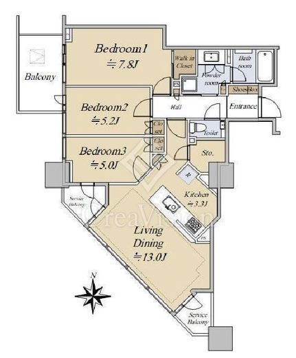 ベイサイドタワー晴海　22F1号室　間取り