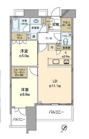 スカイズタワー＆ガーデン　19F1号室　間取り