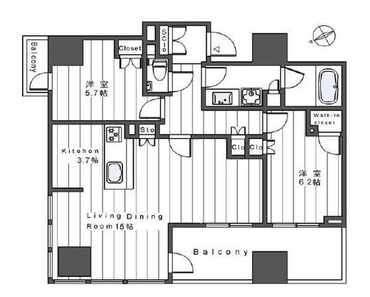 インプレストタワー芝浦エアレジデンス　2001号室　間取り