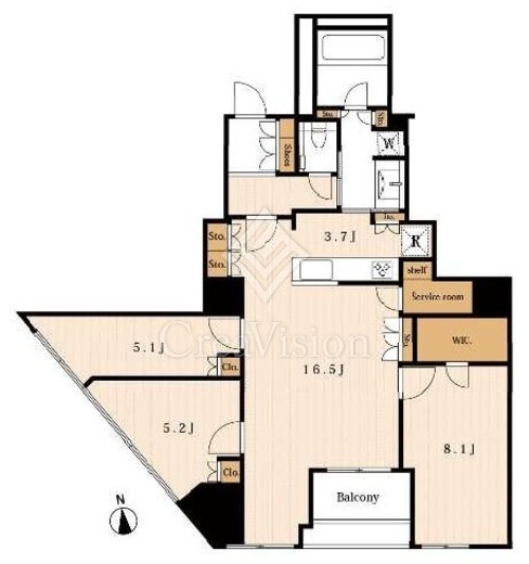 プラウドタワー白金台　3203号室　間取り
