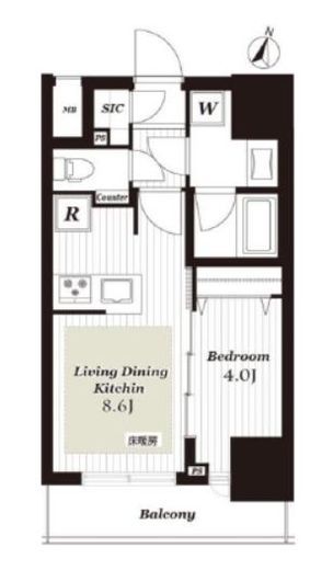 シティインデックス神田　12F1号室　間取り