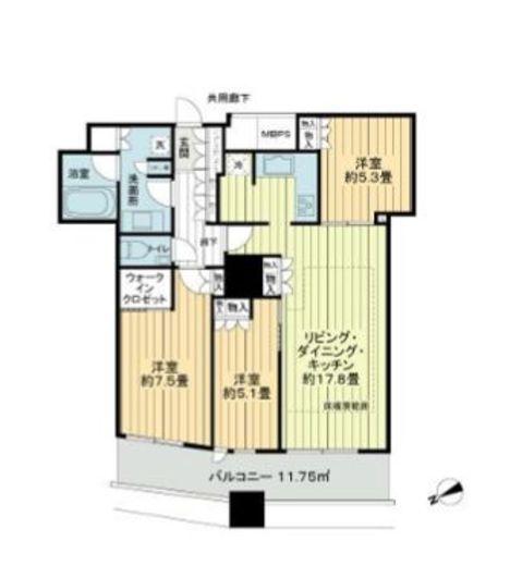 ザ・パークハウス西新宿タワー60　3905号室　間取り