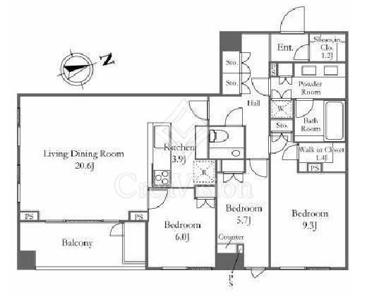 ザ・パークハウスグラン三番町　2F2号室　間取り