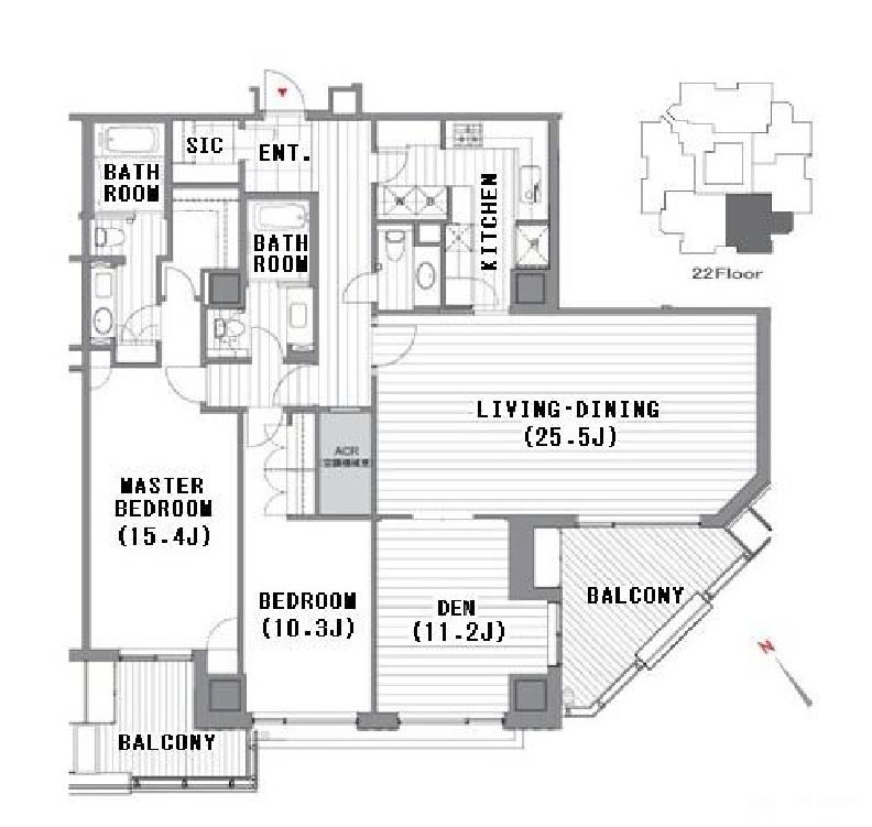 元麻布ヒルズフォレストタワー　2204号室　間取り