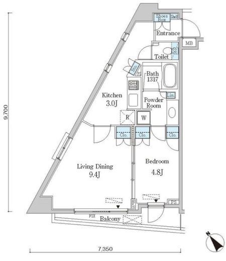 クインテット恵比寿　610号室　間取り