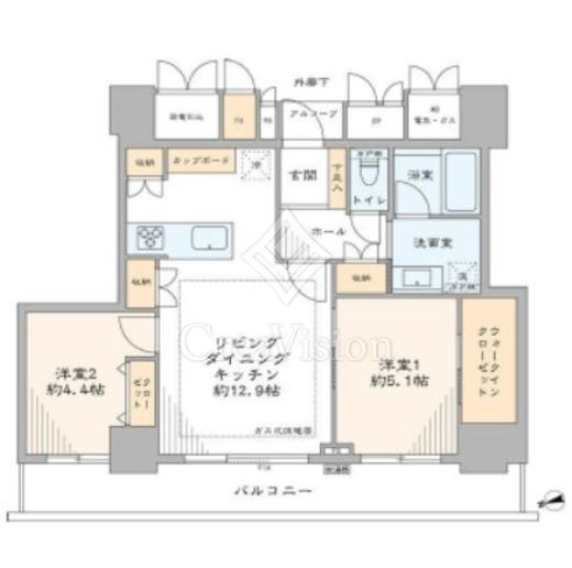 アリビオーレ神楽坂シティタワー　19F1号室　間取り