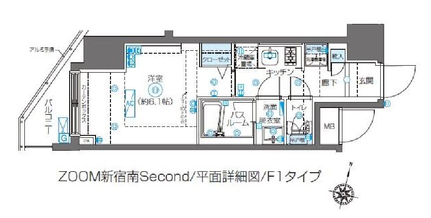 ズーム新宿南セカンド　1303号室　間取り