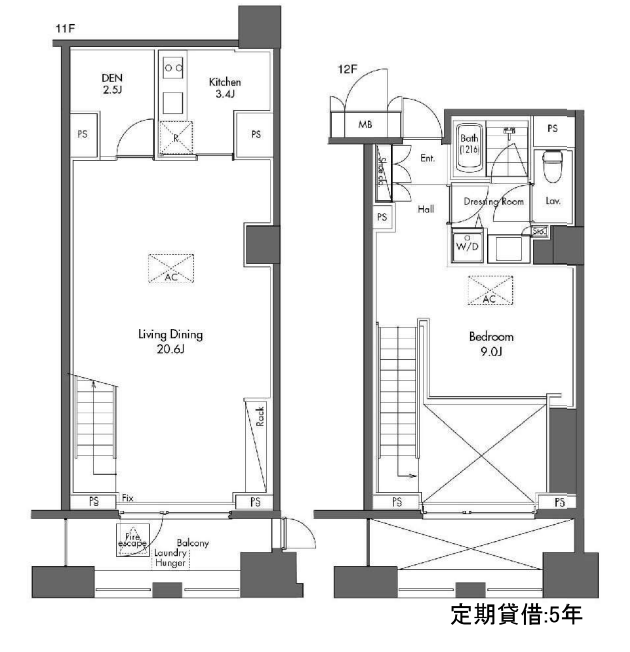 グラディート汐留ロッソ　1202号室　間取り