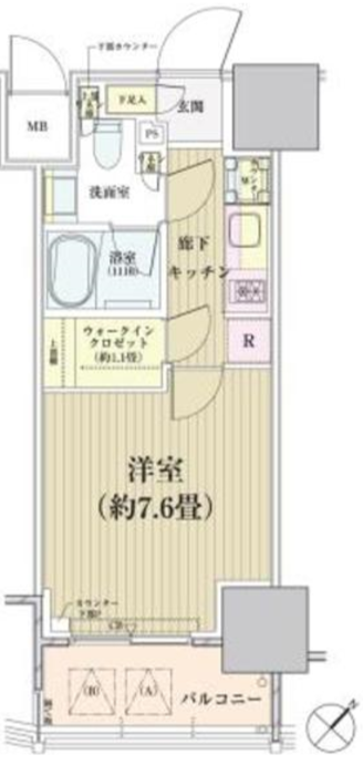 パークリュクス白金高輪　1302号室　間取り