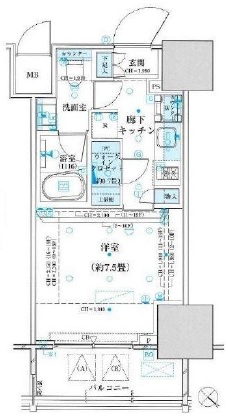 パークリュクス白金高輪　1007号室　間取り