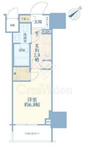 パークリュクス白金高輪　6F2号室　間取り
