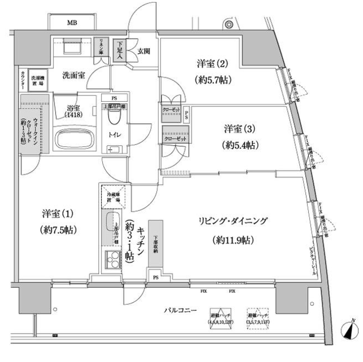 パークハビオ渋谷本町レジデンス　726号室　間取り