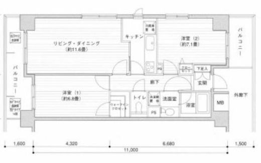 プライムアーバン目黒リバーフロント　1201号室　間取り
