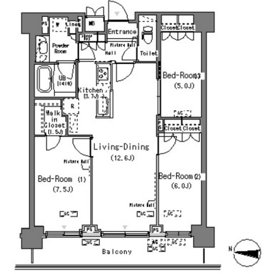 パークアクシス辰巳ステージ　1303号室　間取り