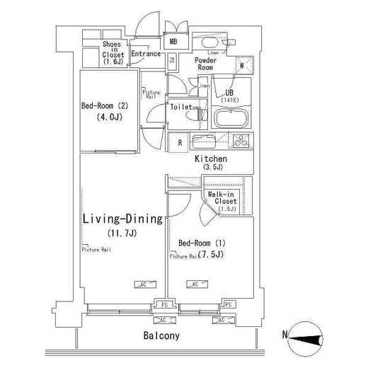 パークアクシス辰巳ステージ　1308号室　間取り