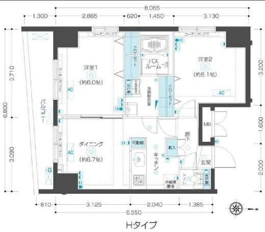 ZOOM市谷本村町　1103号室　間取り