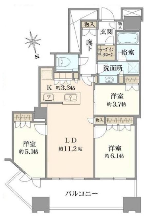富久クロスコンフォートタワー　5216号室　間取り