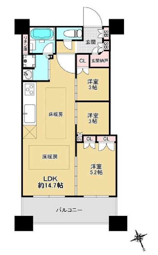 富久クロスコンフォートタワー　5318号室　間取り