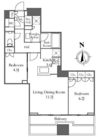 富久クロスコンフォートタワー(Tomihisa Cross) 　17F3号室　間取り