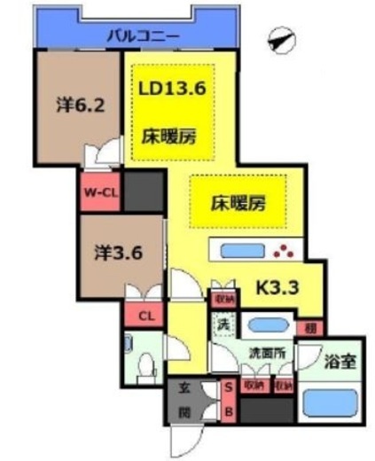 富久クロスコンフォートタワー(Tomihisa Cross) 　3405号室　間取り