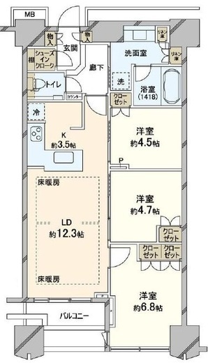 富久クロスコンフォートタワー(Tomihisa Cross) 　3808号室　間取り