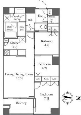 富久クロスコンフォートタワー(Tomihisa Cross) 　48F1号室　間取り