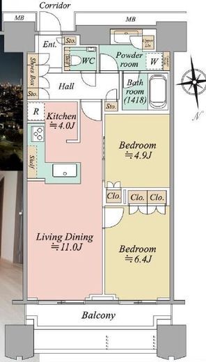 富久クロスコンフォートタワー(Tomihisa Cross) 　13F4号室　間取り