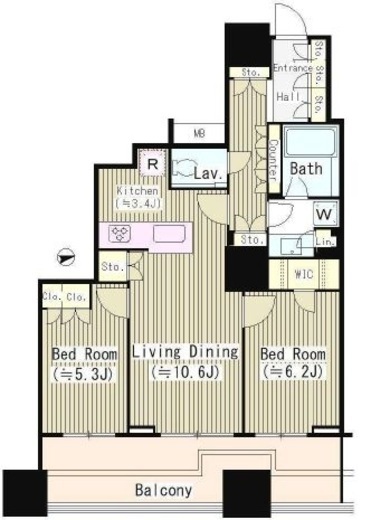 富久クロスコンフォートタワー(Tomihisa Cross) 　308号室　間取り