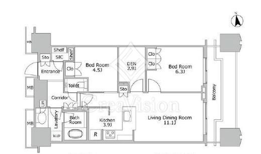 富久クロスコンフォートタワー(Tomihisa Cross) 　2014号室　間取り
