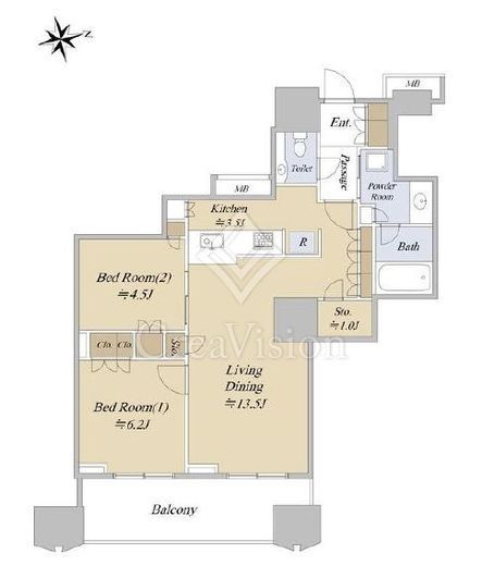 富久クロスコンフォートタワー(Tomihisa Cross) 　27F5号室　間取り