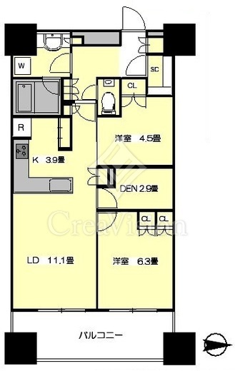 富久クロスコンフォートタワー(Tomihisa Cross) 　2114号室　間取り