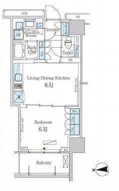 パークアクシス池田山　438号室　間取り