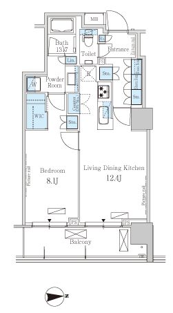 パークアクシス池田山　810号室　間取り